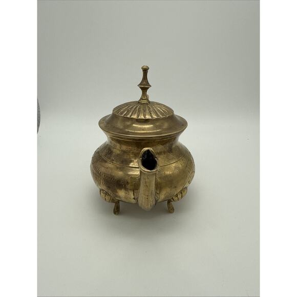 Brass Tea Pot Vintage Brass Tea Kettle Set Teapot India Cooking & Serving - Picture 3 of 12